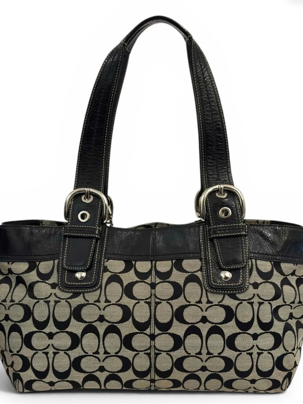 Coach Black & gray Signature Canvas Tote Shoulder Bag